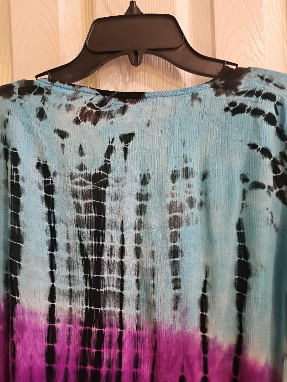 Greater Good Tie-Dye V-Neck Gauzy Tunic Top - Aqua, Purple & Red L/XL - Picture 9 of 14